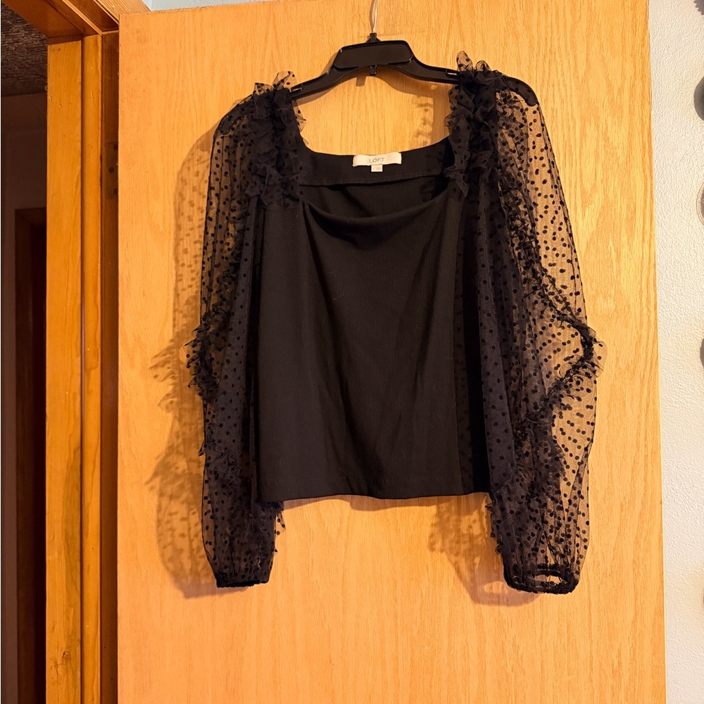 LOFT Black Sheer Polka Dot Top